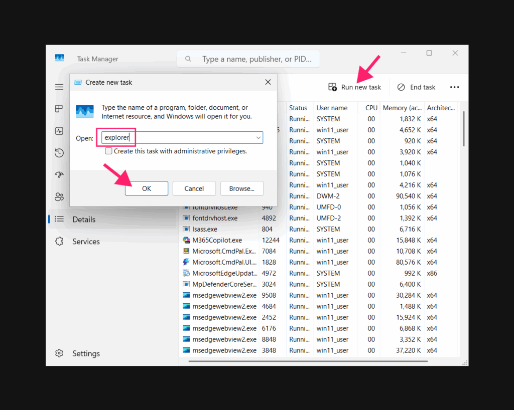 Run new task process
