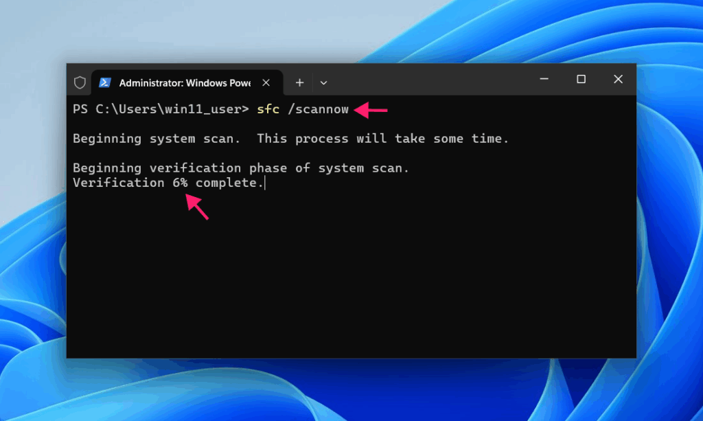 Running the scannow command