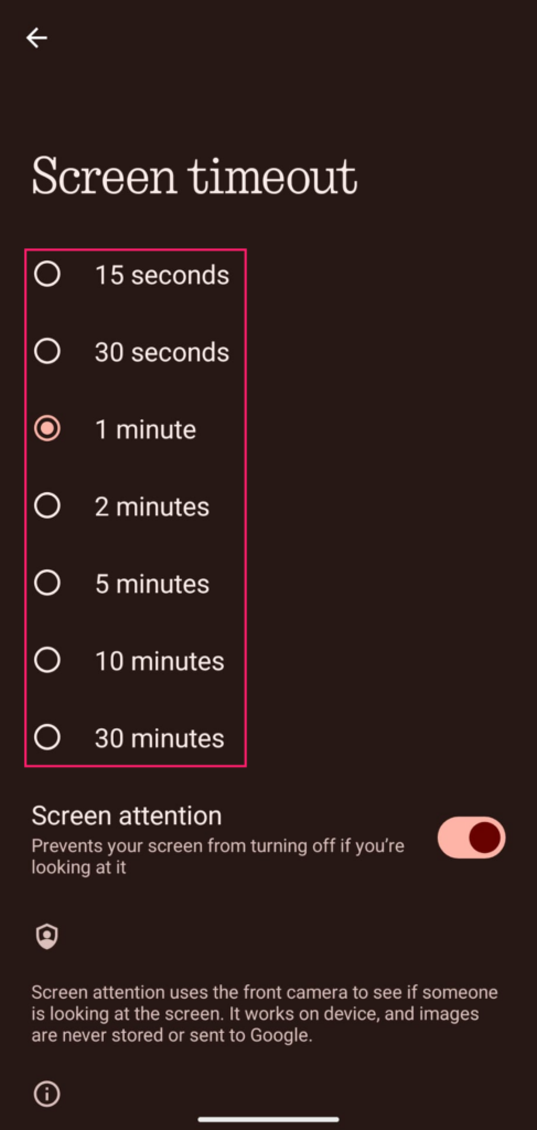 Screen timeout settings on Android Screen timeout settings on Android