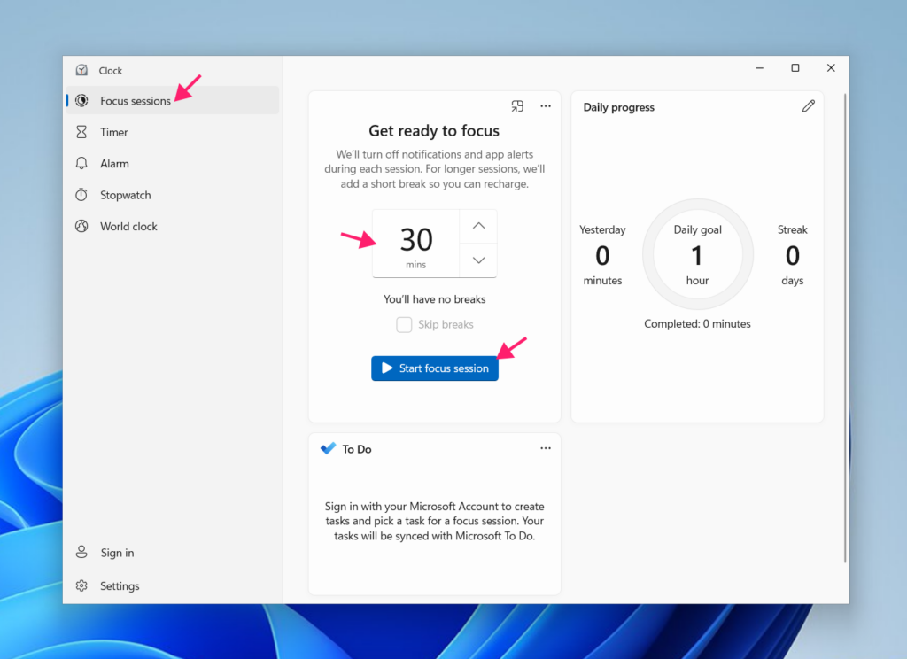 Start focus session through Clock app