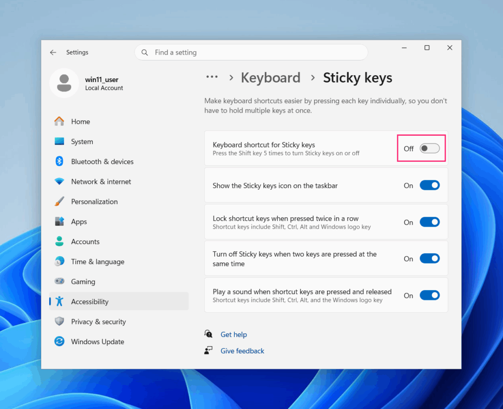 Sticky keys off