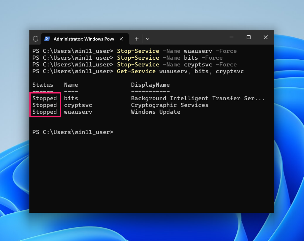 Stop Windows Update services from PowerShell