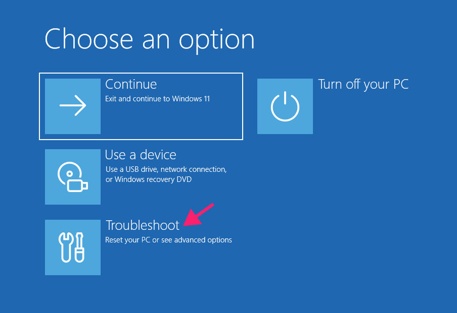 Troubleshoot in Windows RE