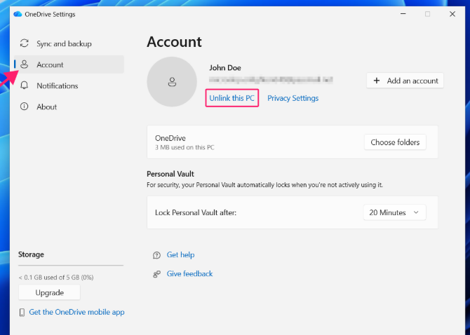 Unlink this PC button