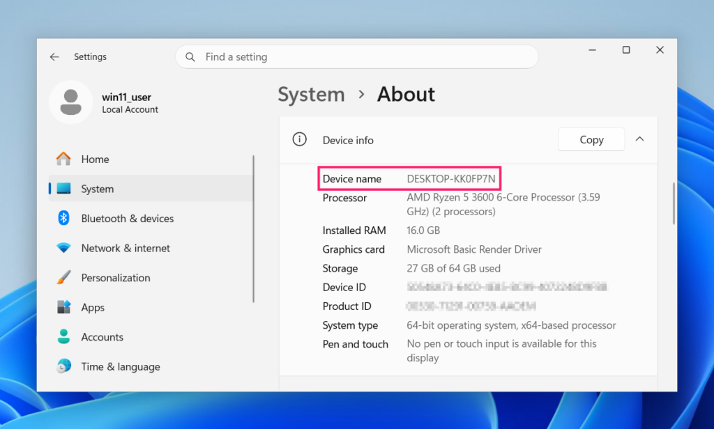 View device info through Start Menu