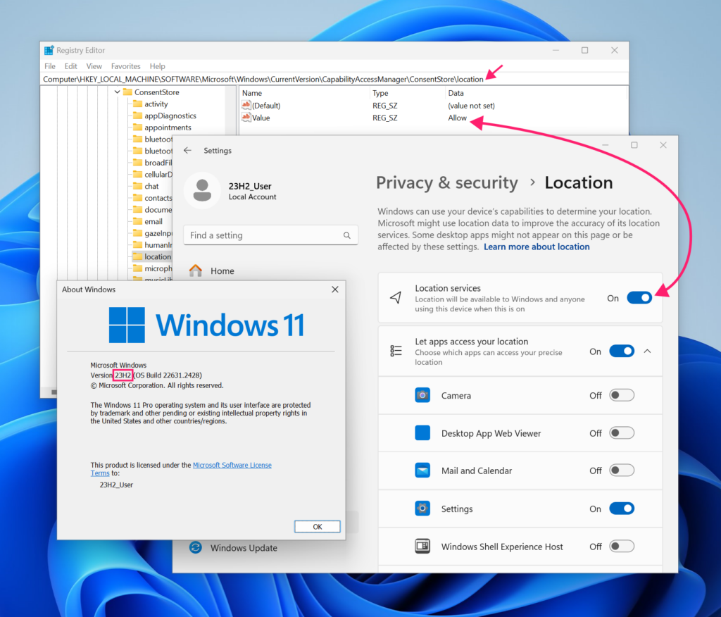 Windows 11 23H2 registry settings