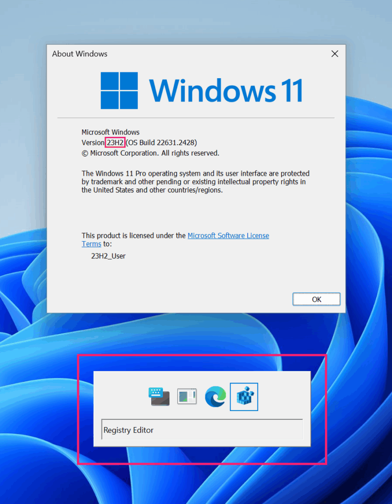 Windows Version 23H2 Screen