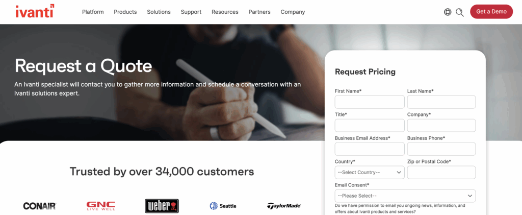Ivanti pricing page