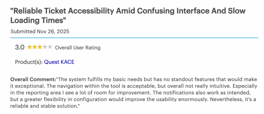 Gartner user commented on Quest KACE