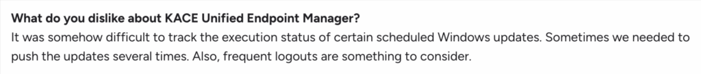 g2 user comment about Quest KACE