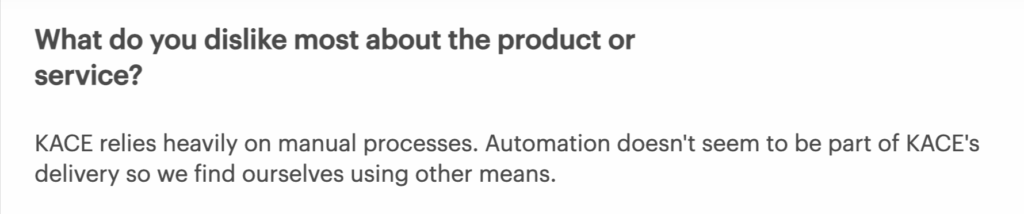 Gartner user comment about KACE