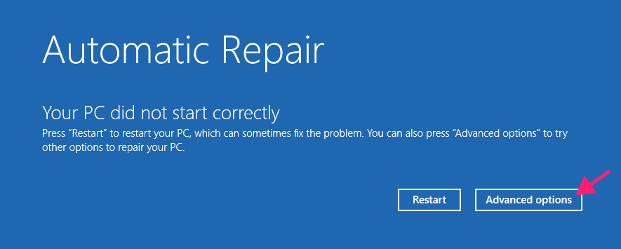 Advanced Options in Automatic Repair