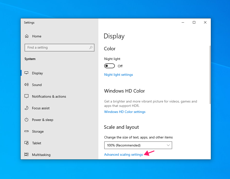 Advanced scaling settings in Windows 10 Advanced scaling settings in Windows 10