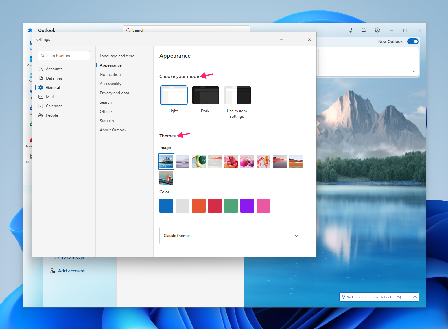 Appearance and themes in New Outlook