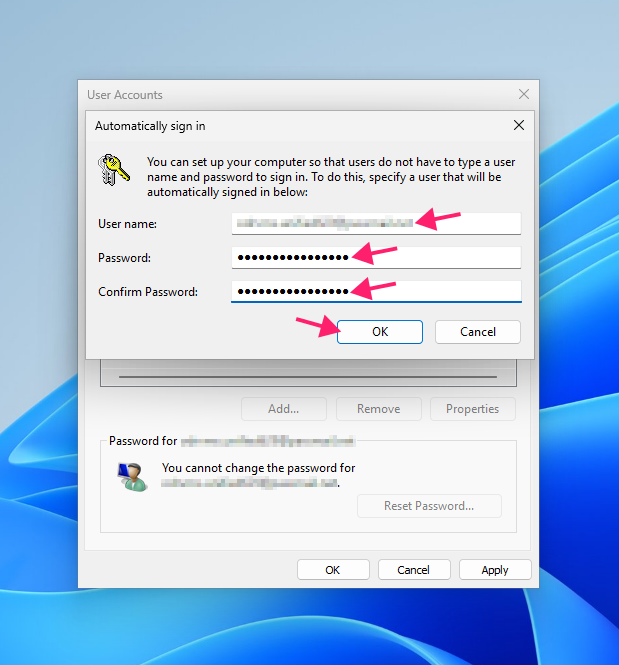 Automatically sign in box on Windows 11 Automatically sign in box on Windows 11