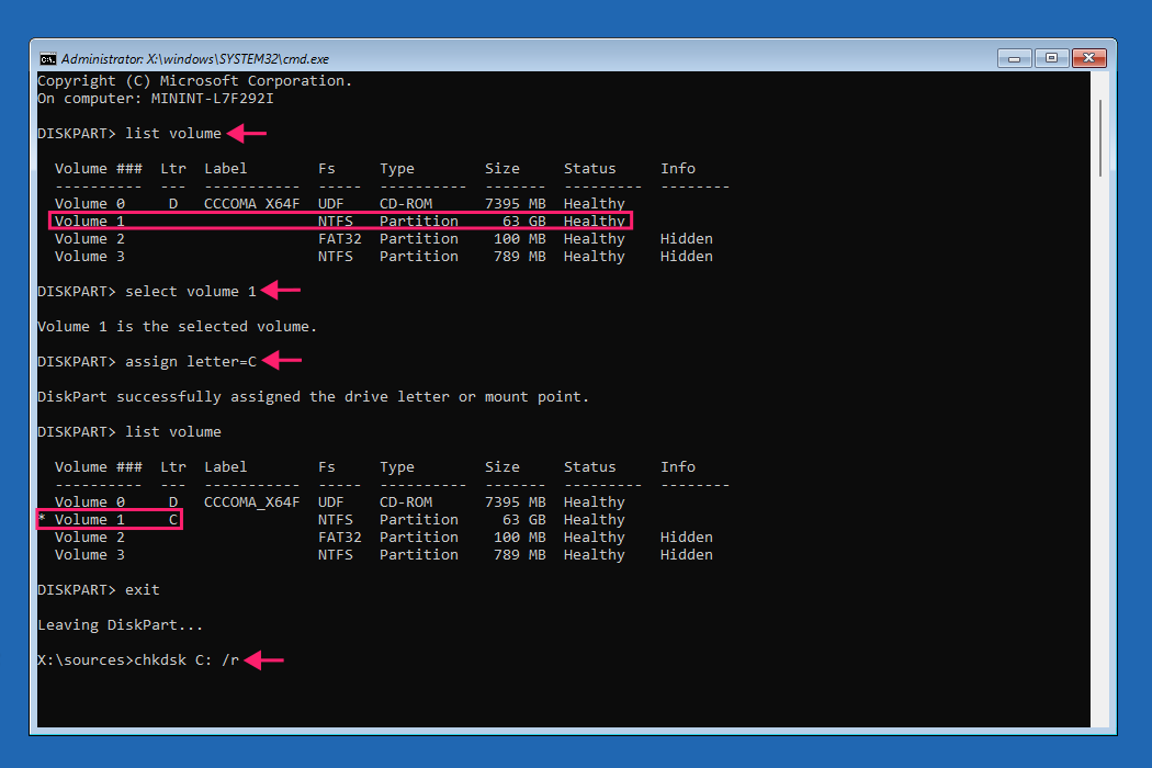 CHKDSK commands in CMD