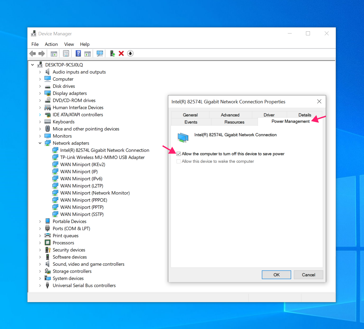 Change power management settings for driver Change power management settings for driver