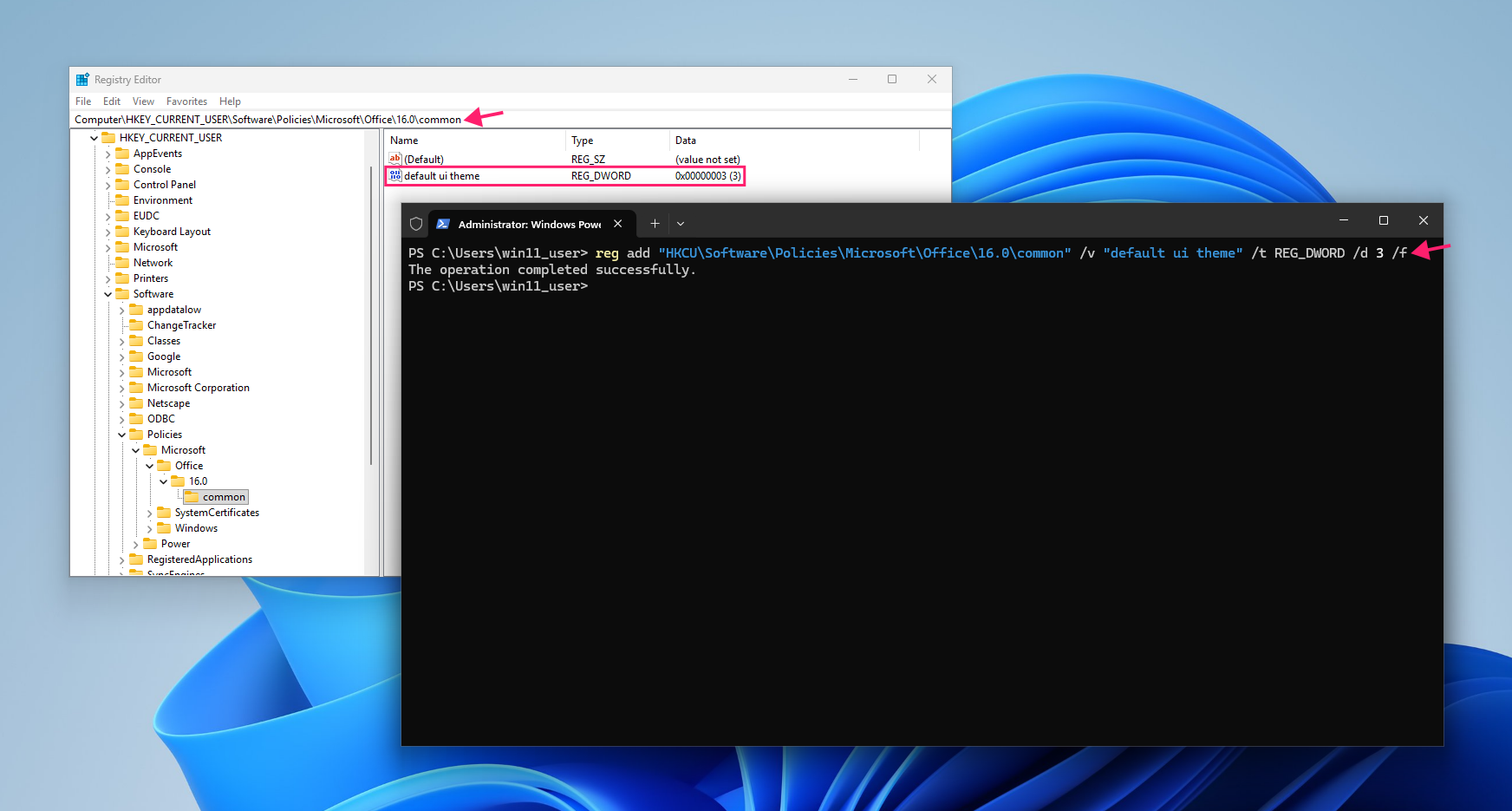 Change registry key for Outlook Theme