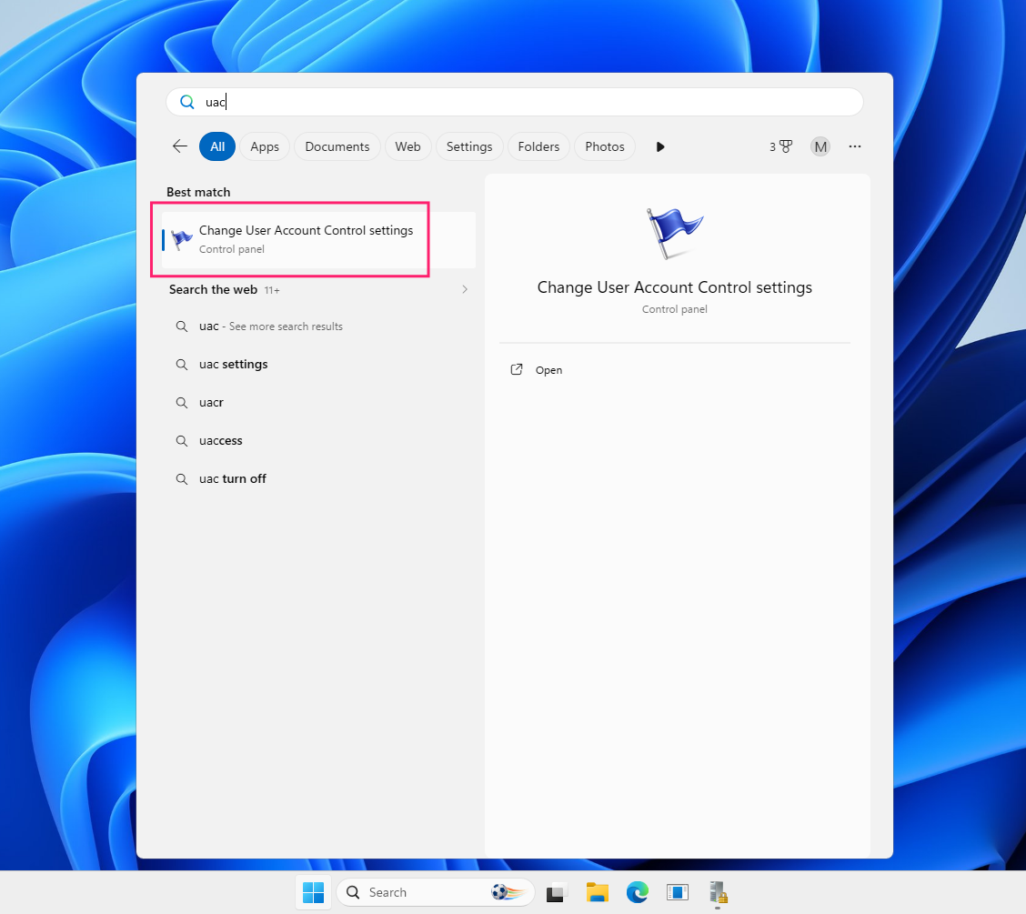 Change user account control settings