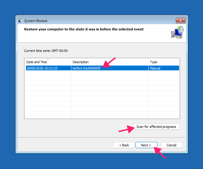 Choose a restore point in Windows 11