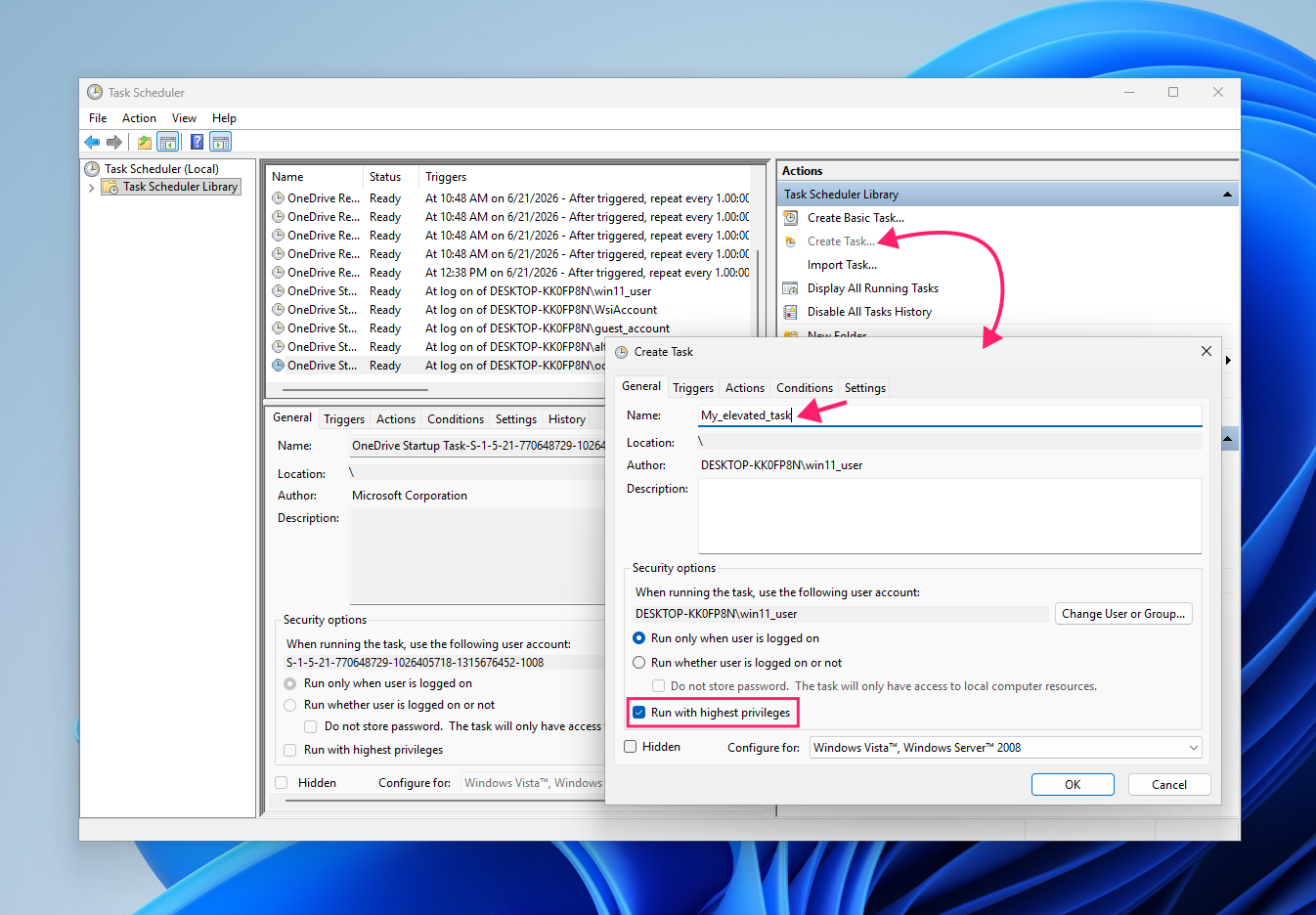 Create new task in Task Scheduler