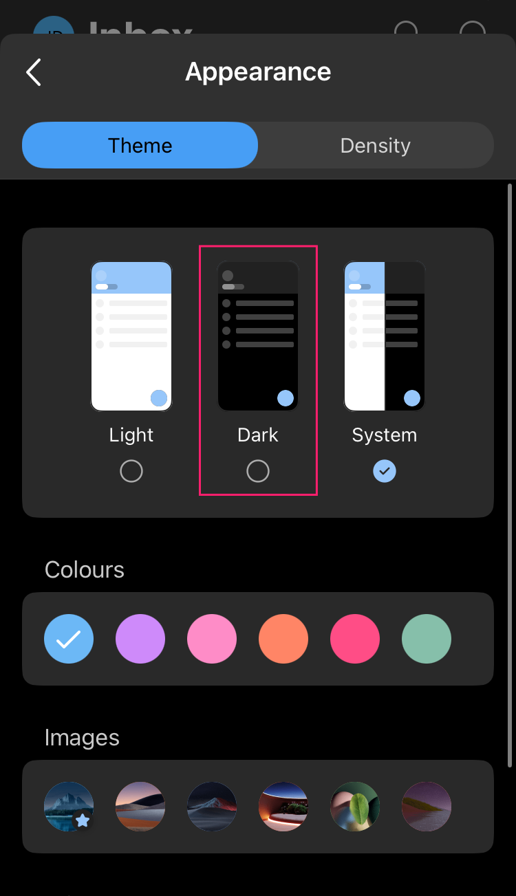 Dark theme in Outlook for iOS appearance settings
