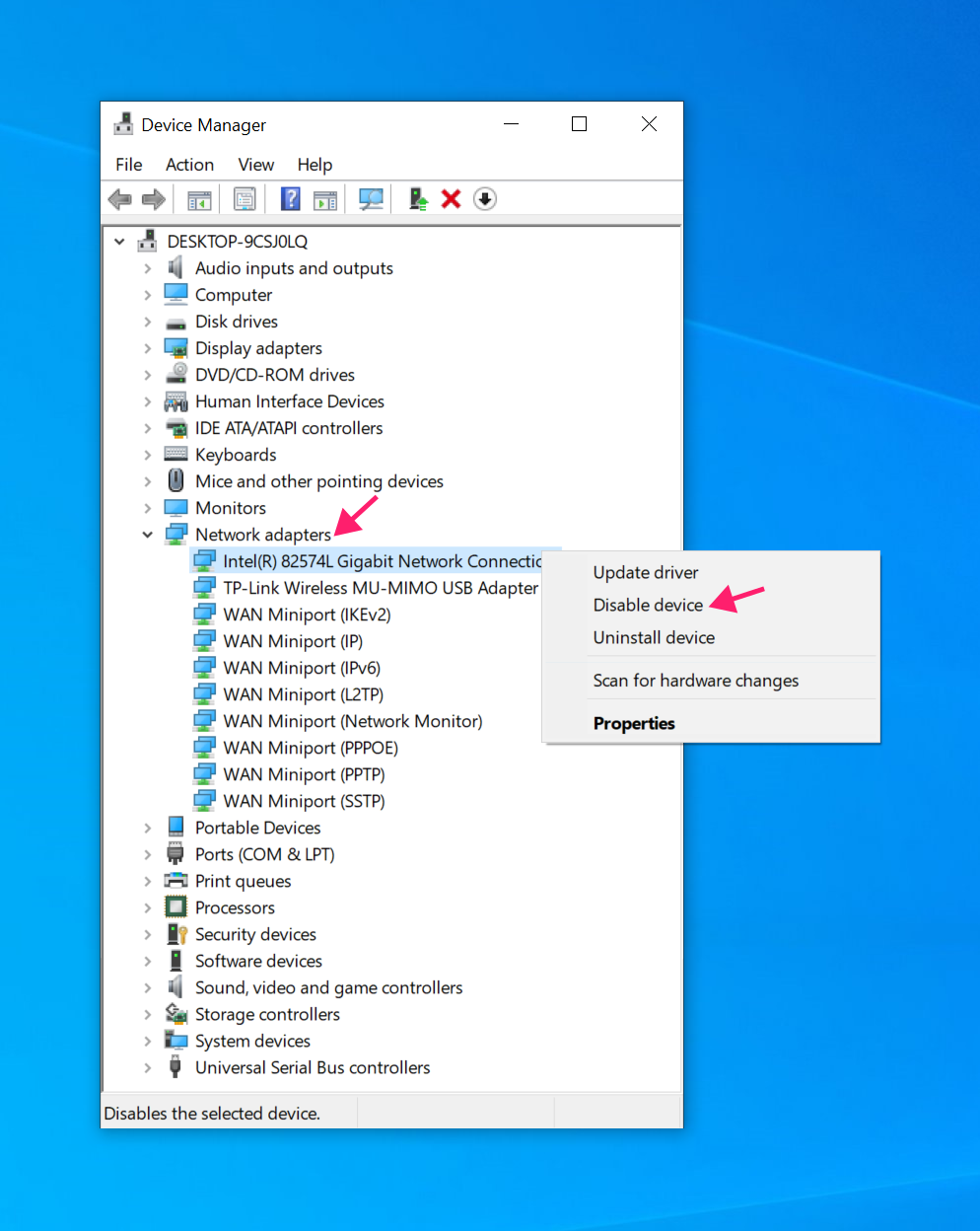 Disable network adapters Disable network adapters