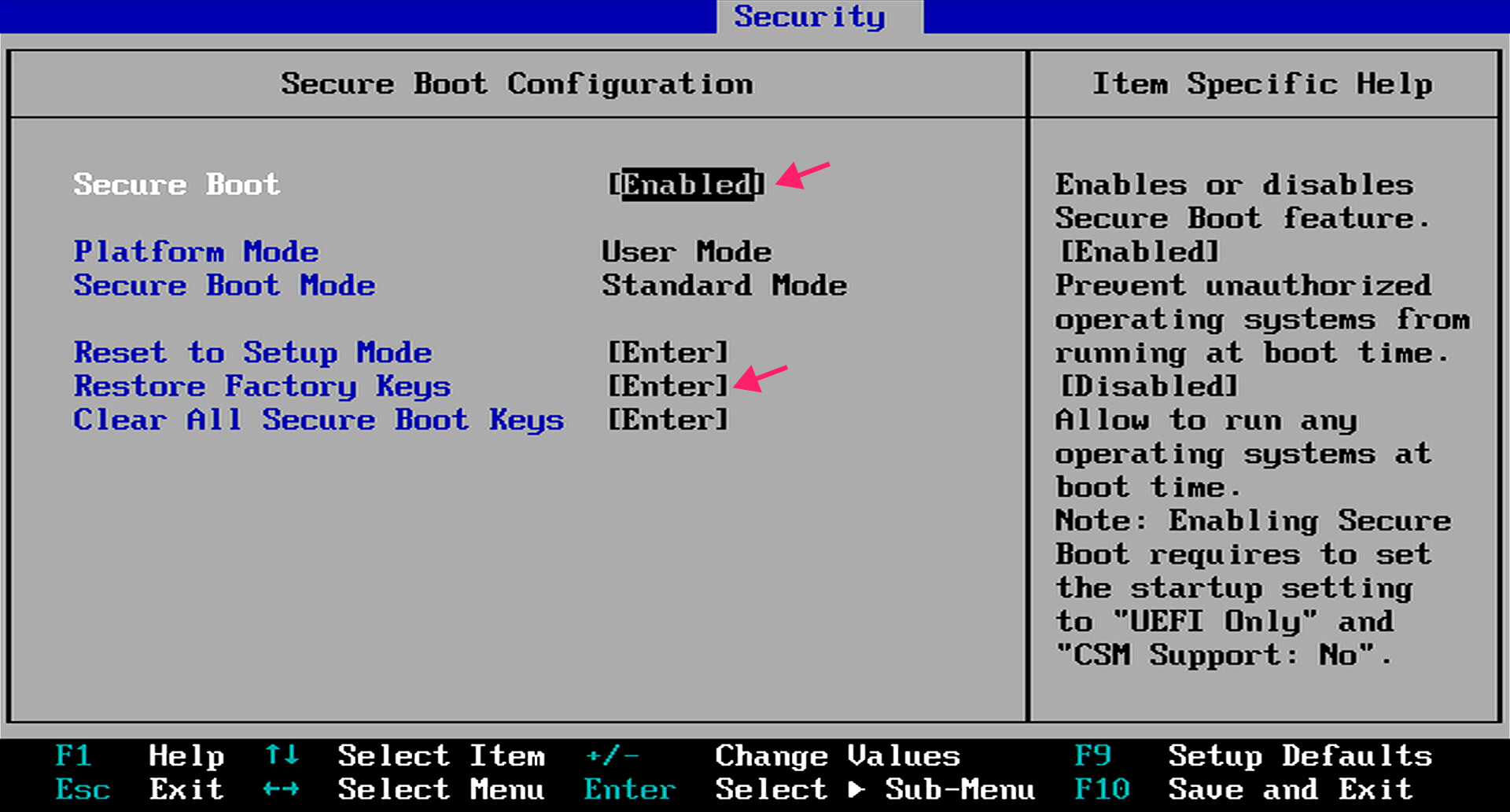 Disable secure boot