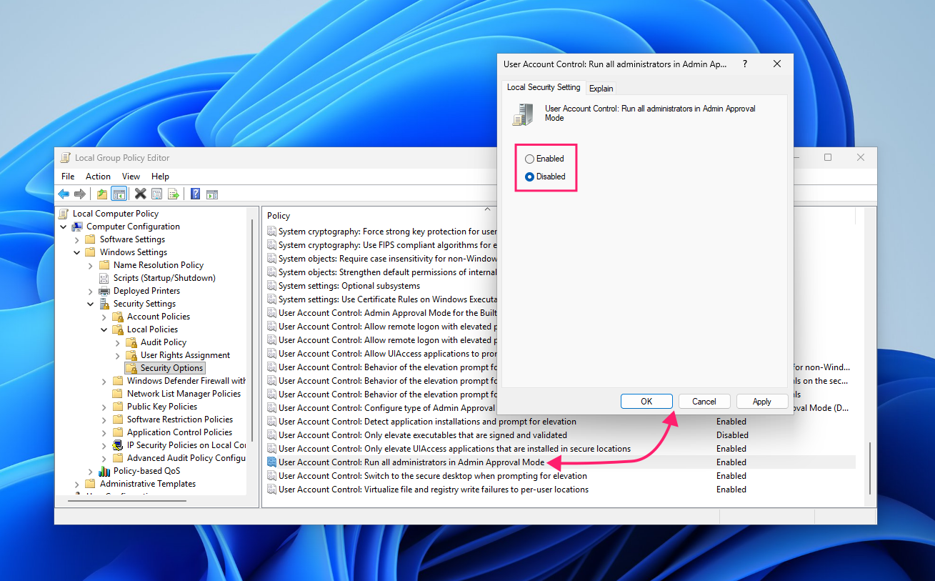 Disable user account control in GPO