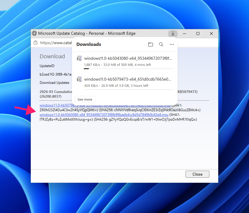 Download each update package link