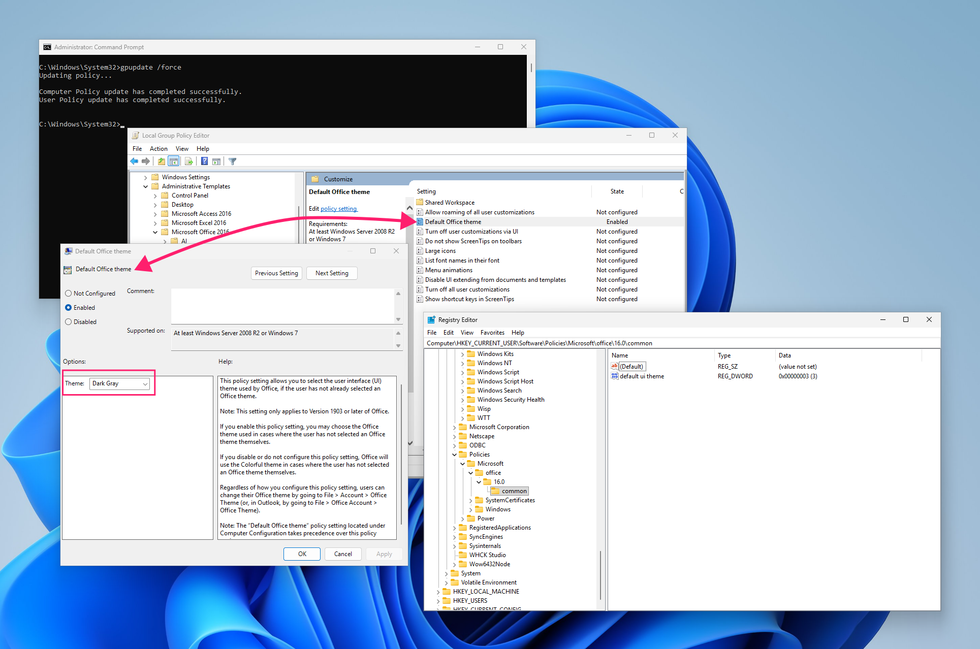 GPO for changing Outlook Theme to dark mode