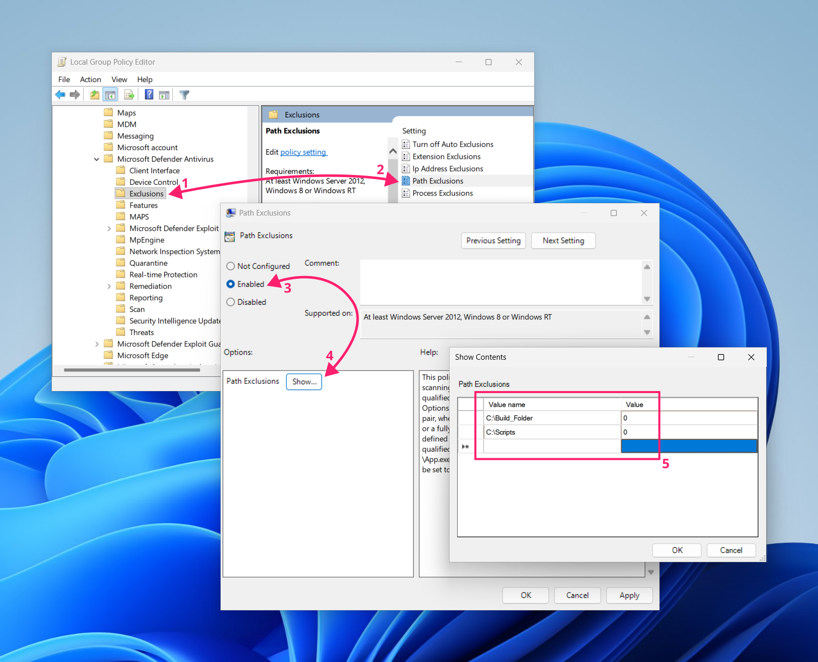 GPO method for excluding folders from Windows Defender GPO method for excluding folders from Windows Defender