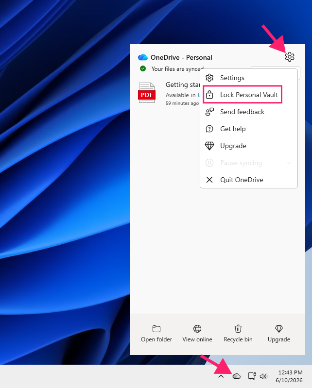 Lock personal vault via the taskbar