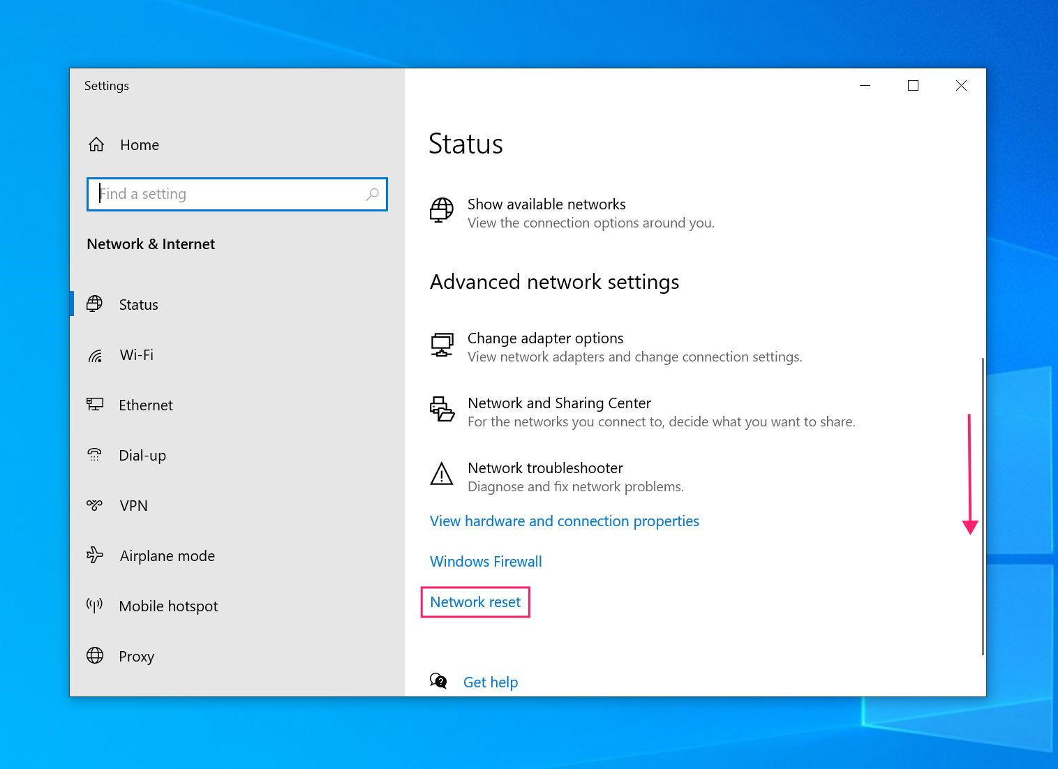 Network reset in Advanced network settings Network reset in Advanced network settings