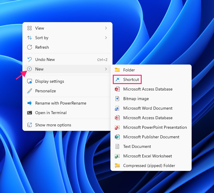 New shortcut on desktop