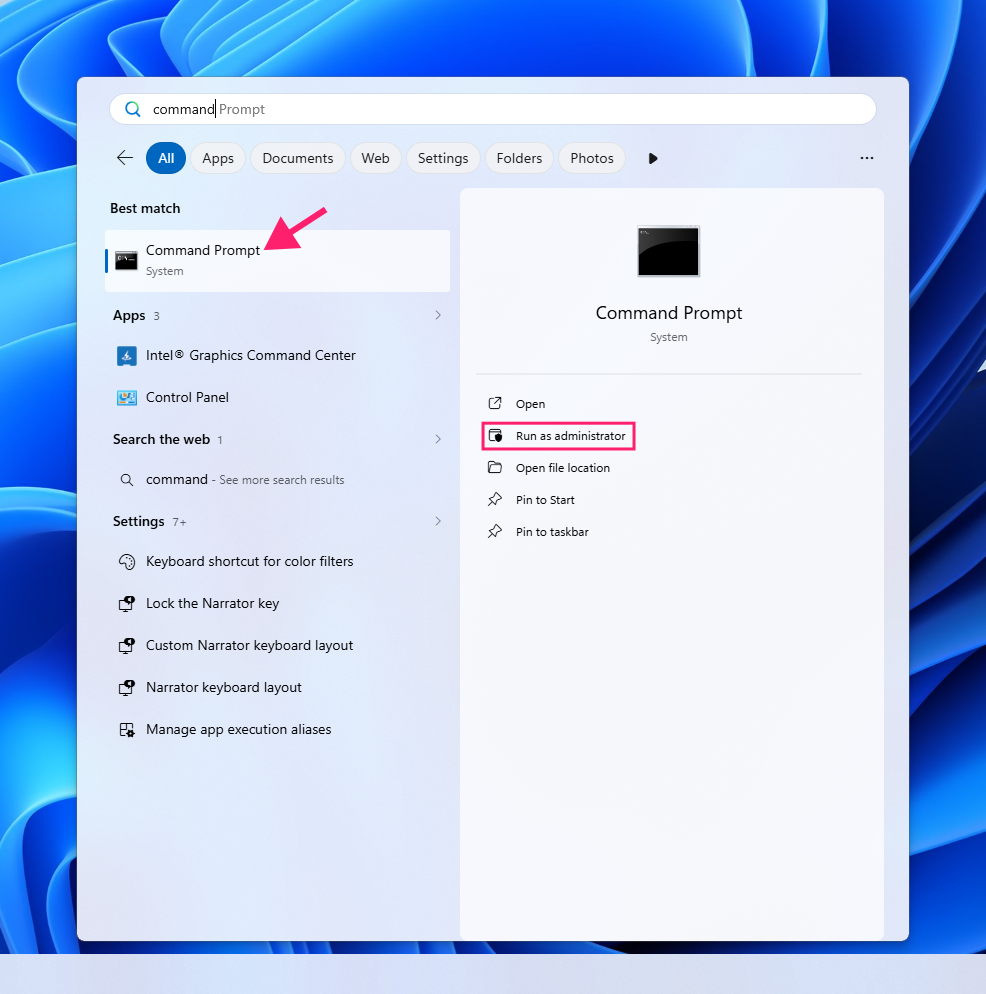 Open Command Prompt as an administrator Open Command Prompt as an administrator