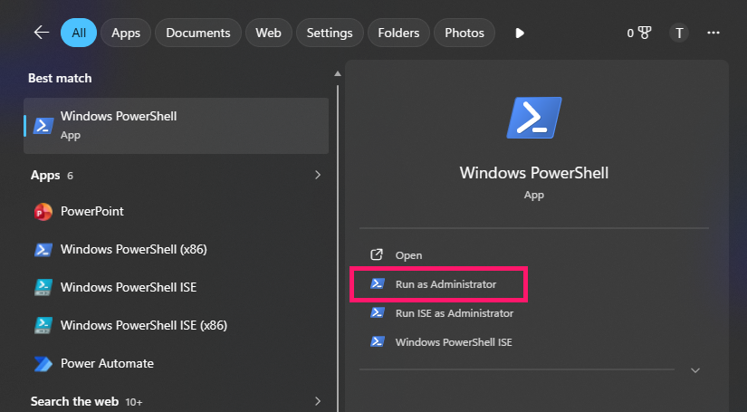Open PowerShell as an admin