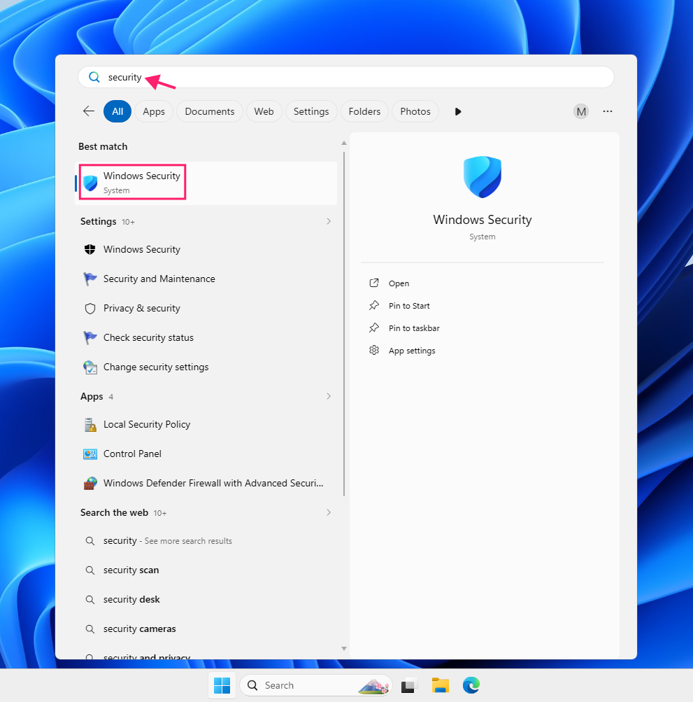 Open Windows Security