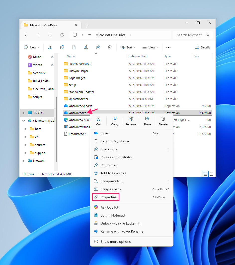Open exe file properties Open exe file properties