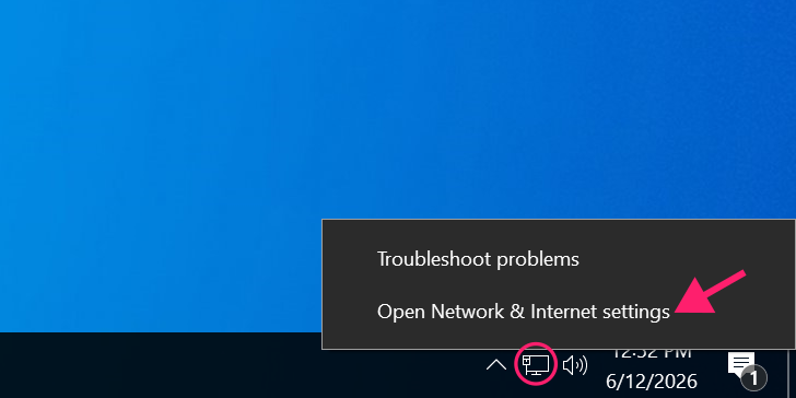 Open network and internet settings from taskbar Open network and internet settings from taskbar