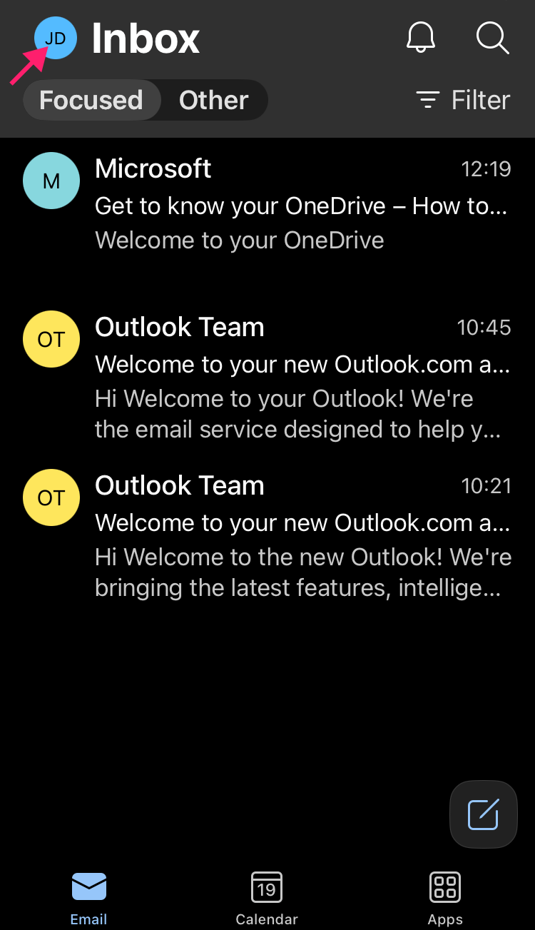 Outlook for iOS settings