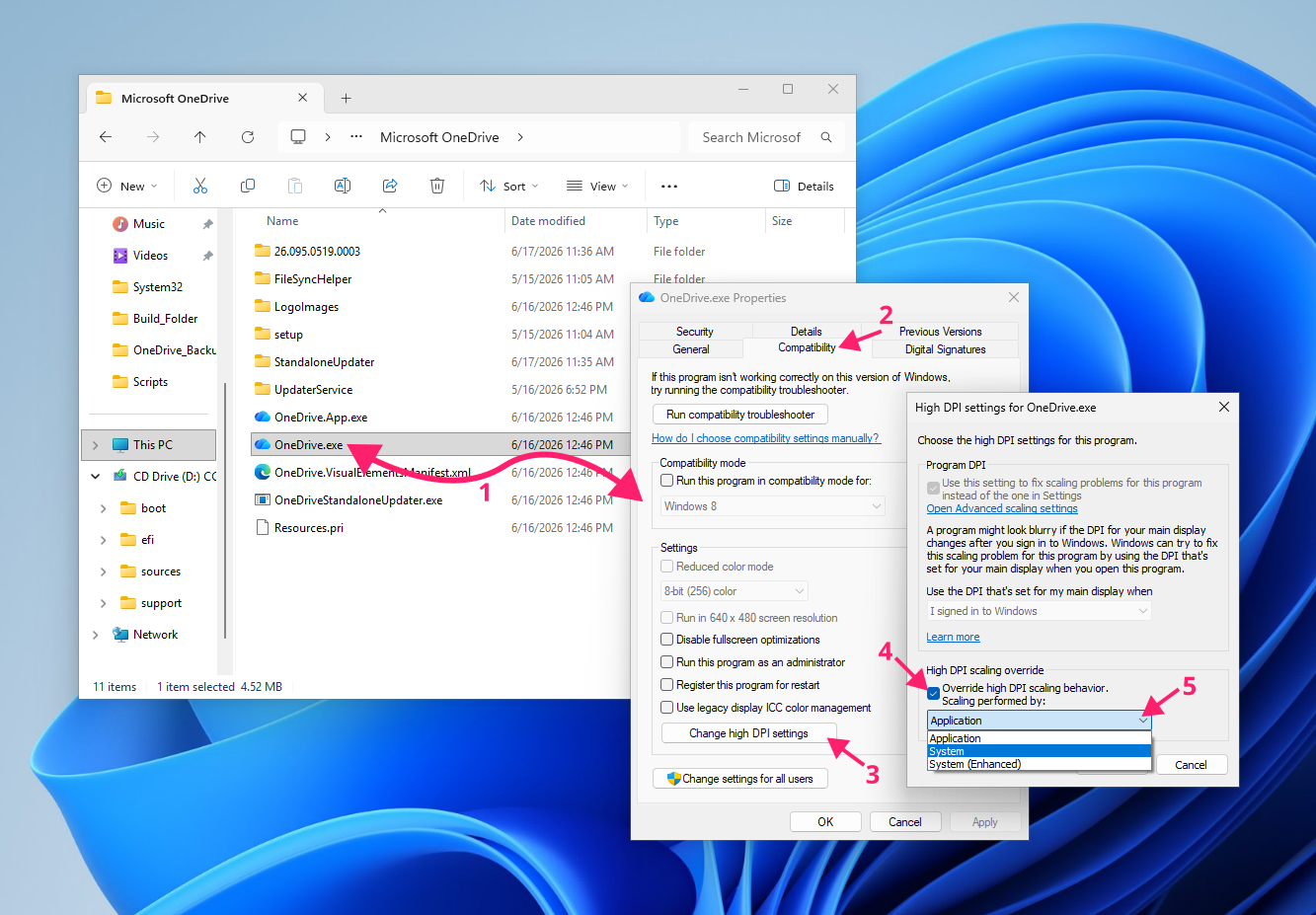 Override DPI scaling behavior Override DPI scaling behavior