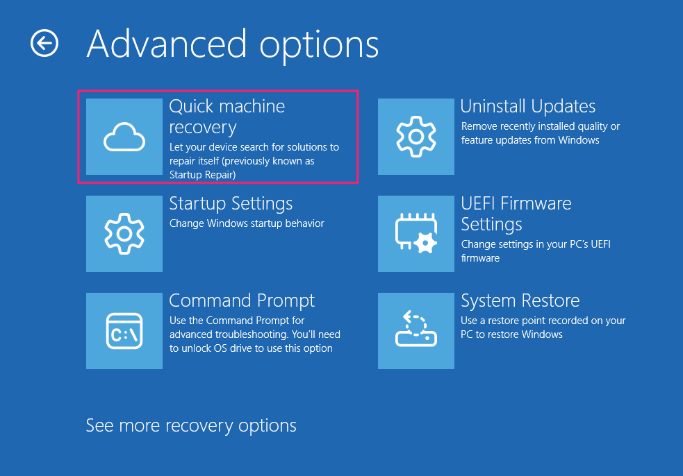 Quick Machine Recovery in WinRE
