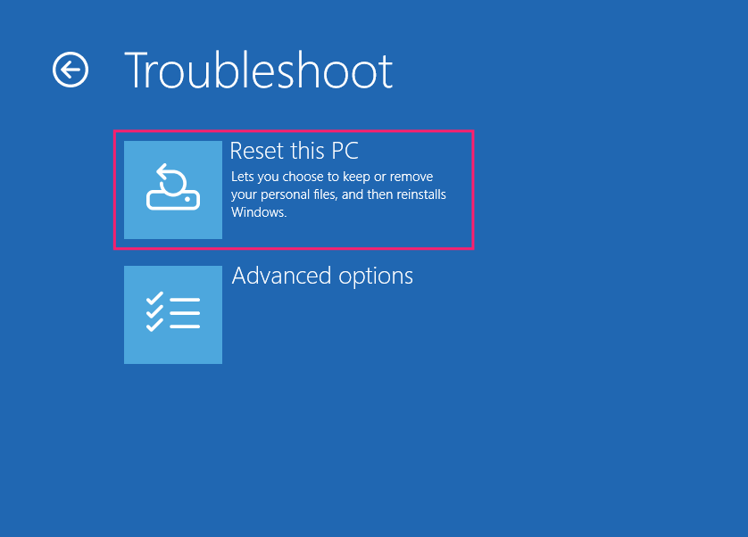 Reset this PC in WinRE