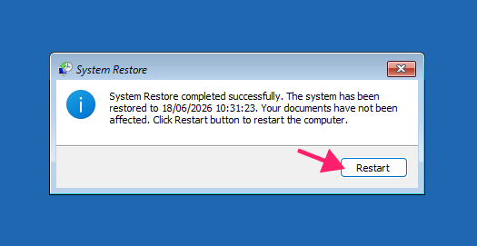 Restart after system restore