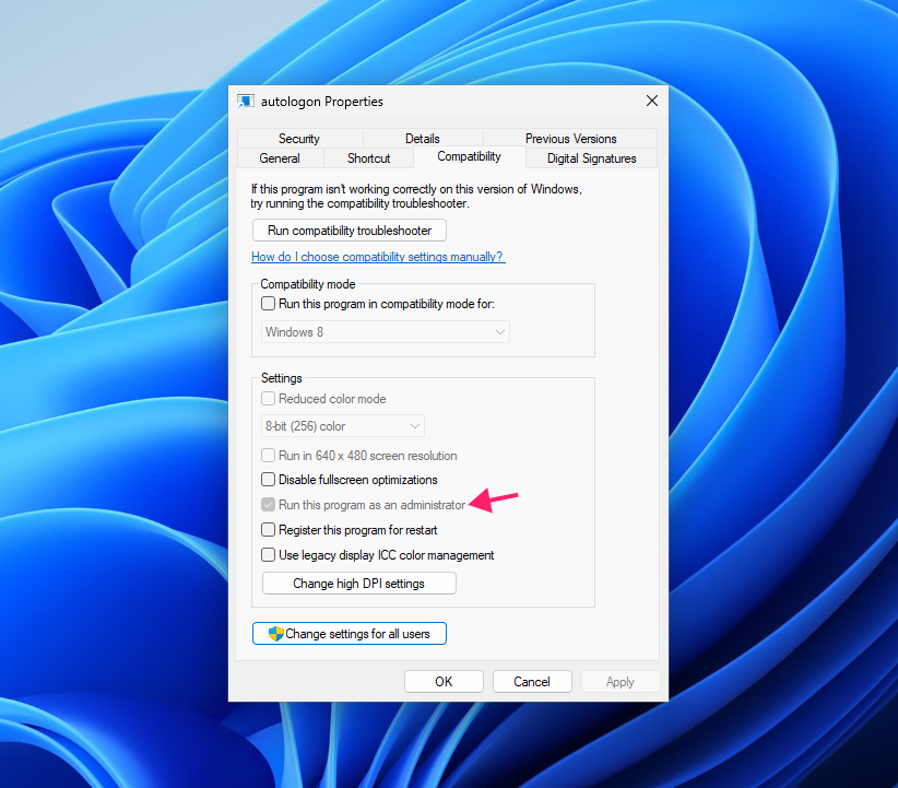 Run as admin checkbox greyed out