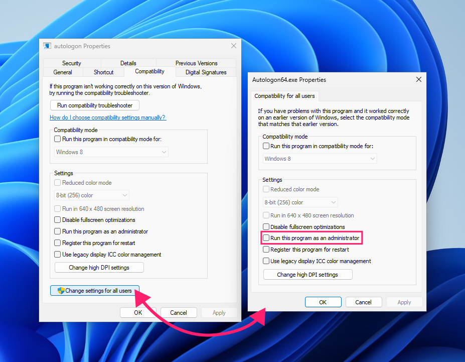 Run program as admin for all users