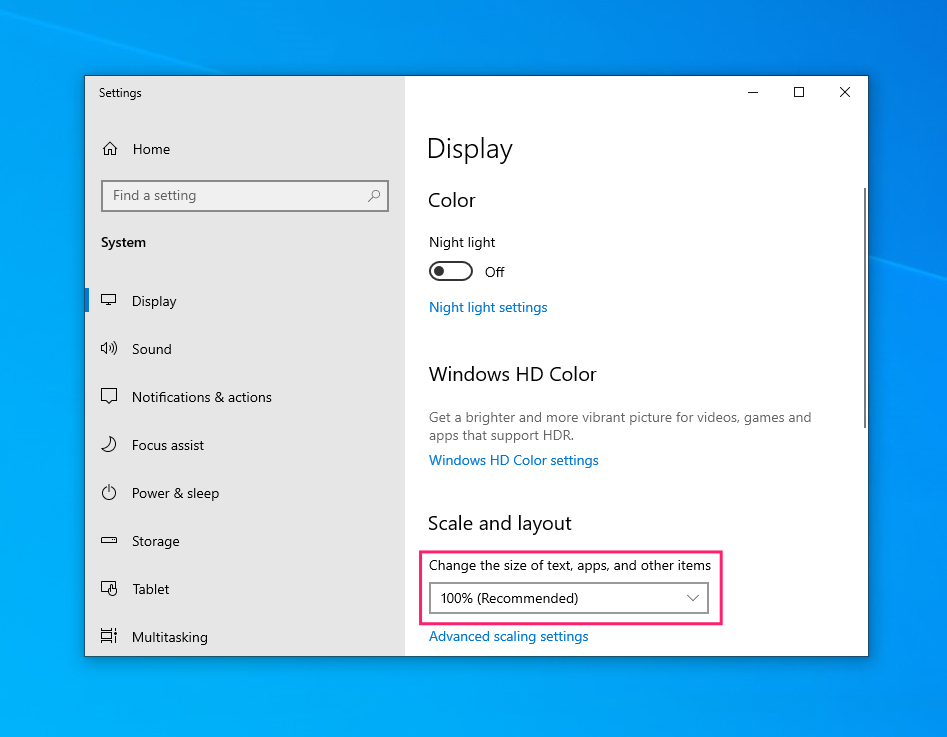 Scale and layout in Display settings Scale and layout in Display settings