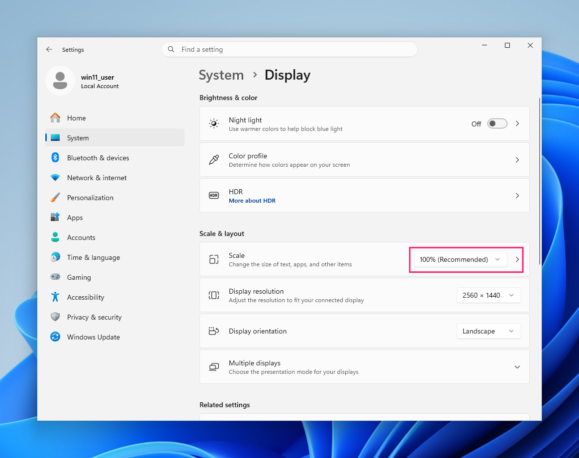 Scale and layout in Display settings Windows 11 Scale and layout in Display settings Windows 11