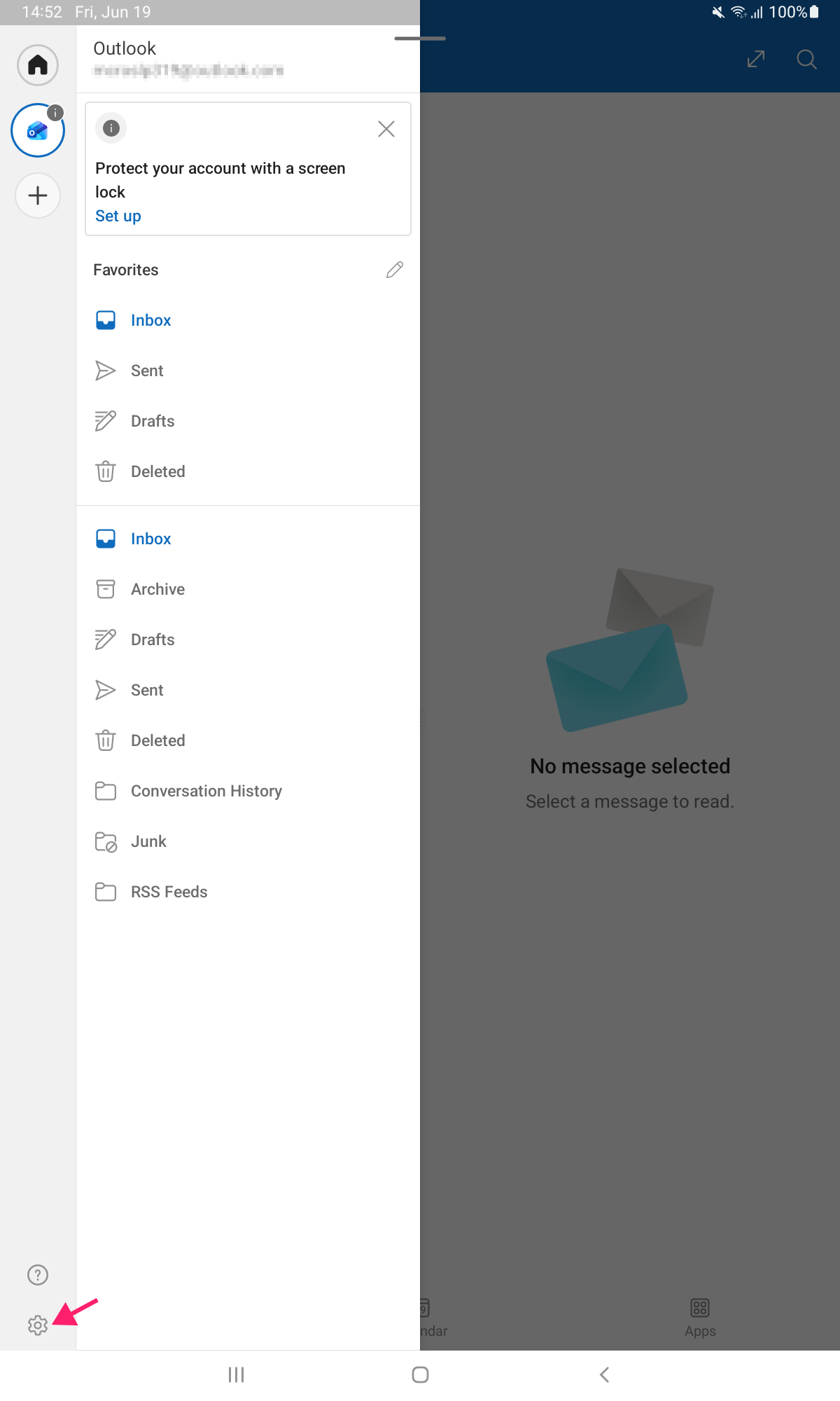 Settings icon in Android Outlook settings